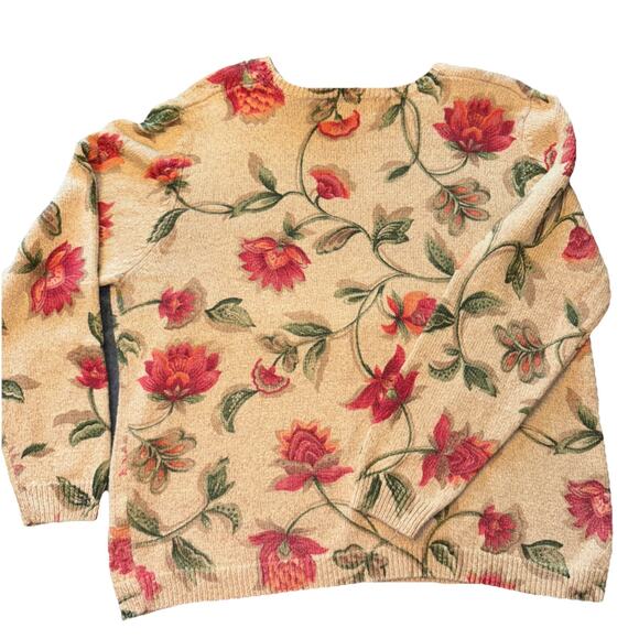 Women's Alfred Dunner Knit Sweater Embroidered Sequin Flower Sz M Cream/Red - Picture 2 of 8